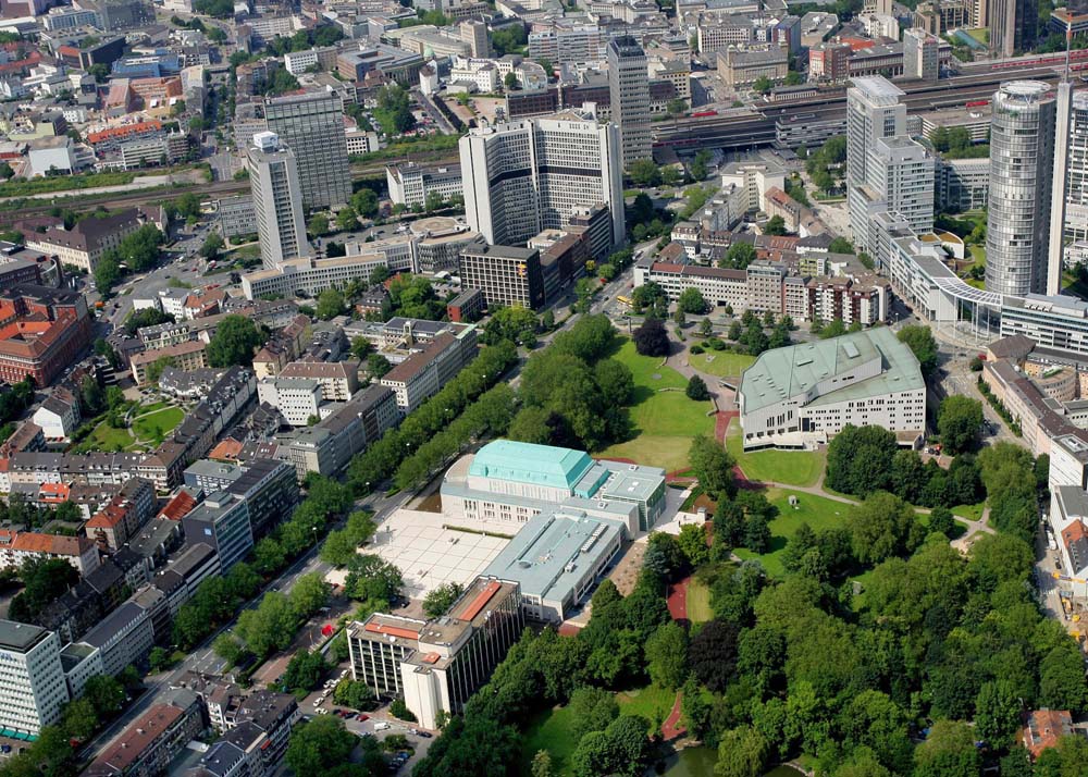 Skyline Essen aus dem Heli