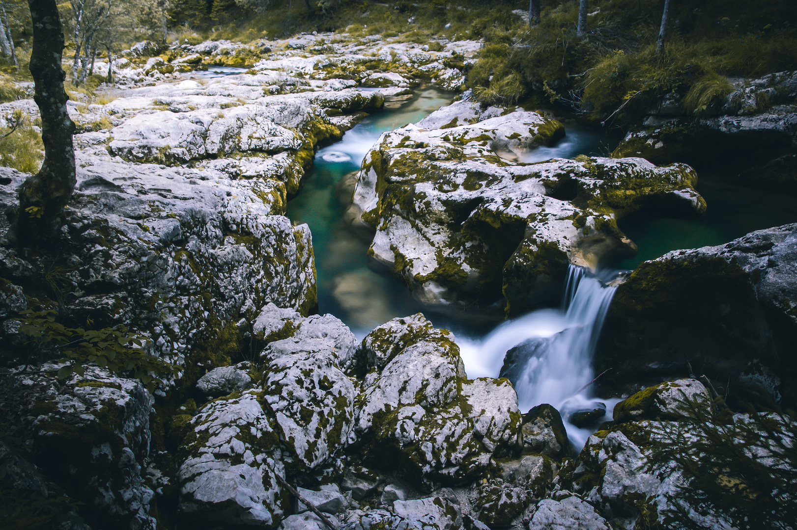 small waterfall in rocks