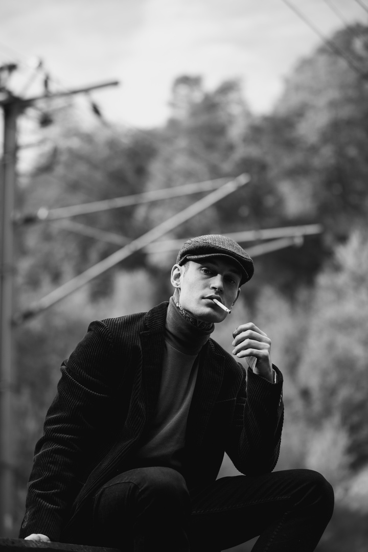 Smoking B&W at Railway line 