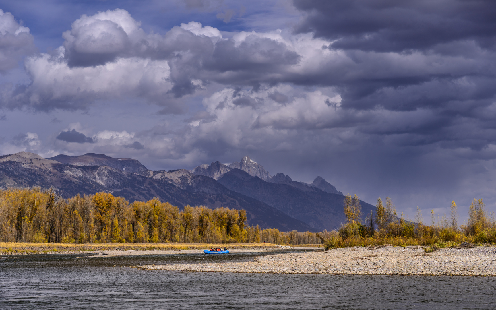 Snake River gegen Teton Range, Wyoming, USA