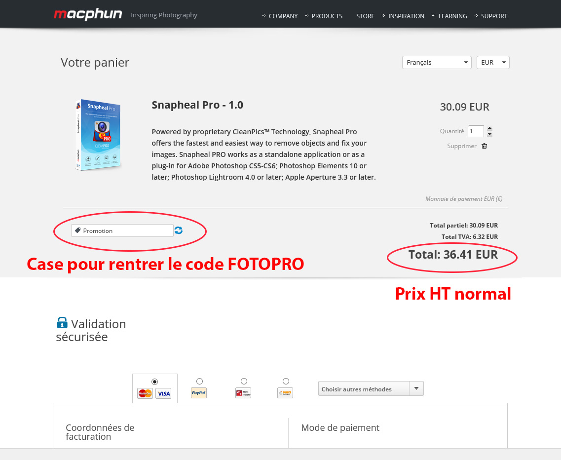 Snapheal Pro Prix régulier 36,41 euros TTC et 30,09 euros HT