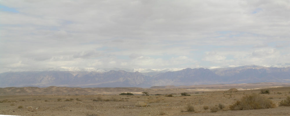 Snow on the Red Mountains in Jordan