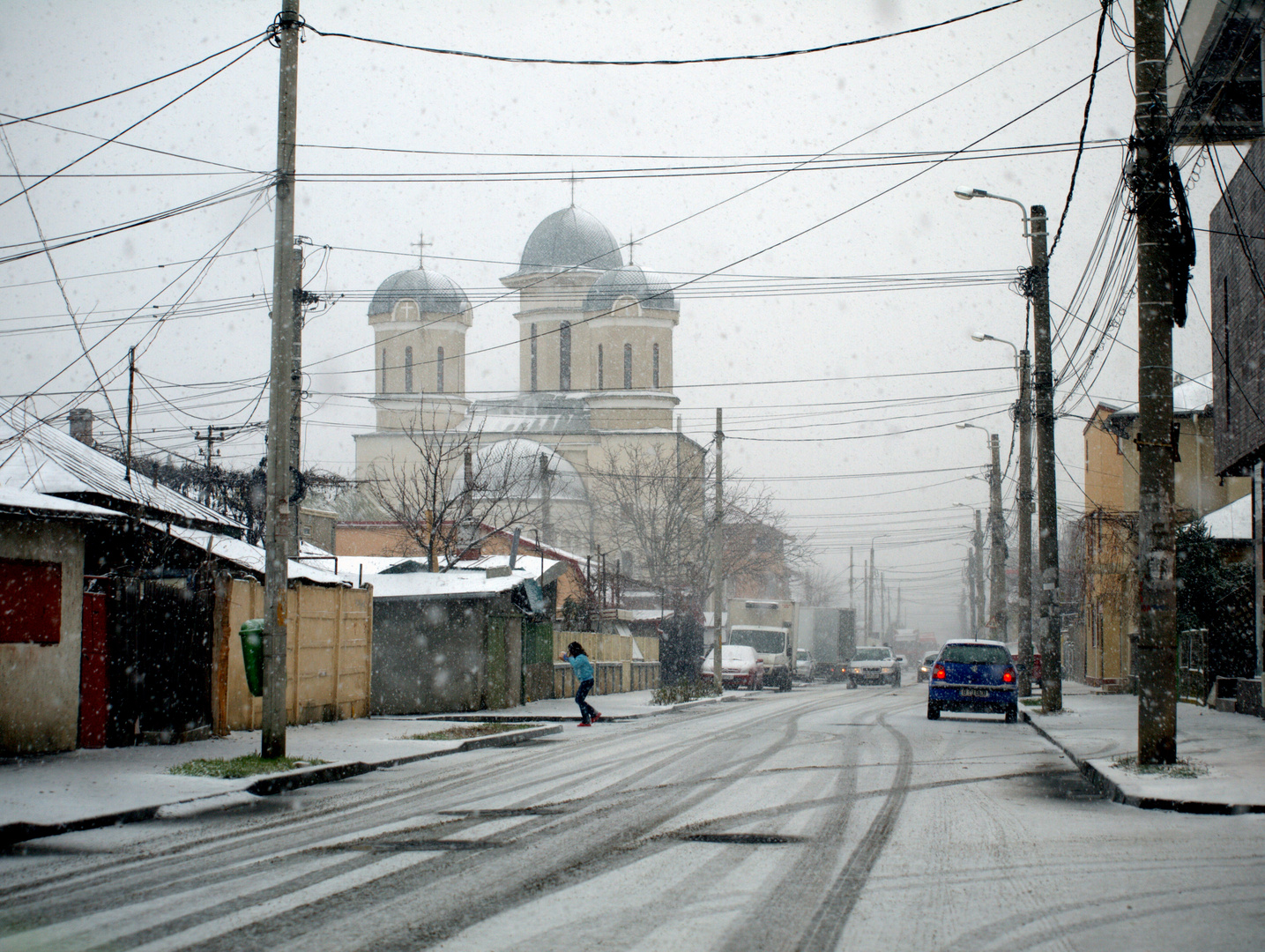 Snow over the city