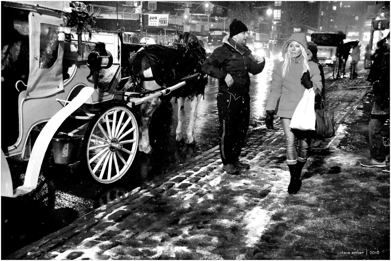 Snowy Evening along Central Park South - a New York Moment