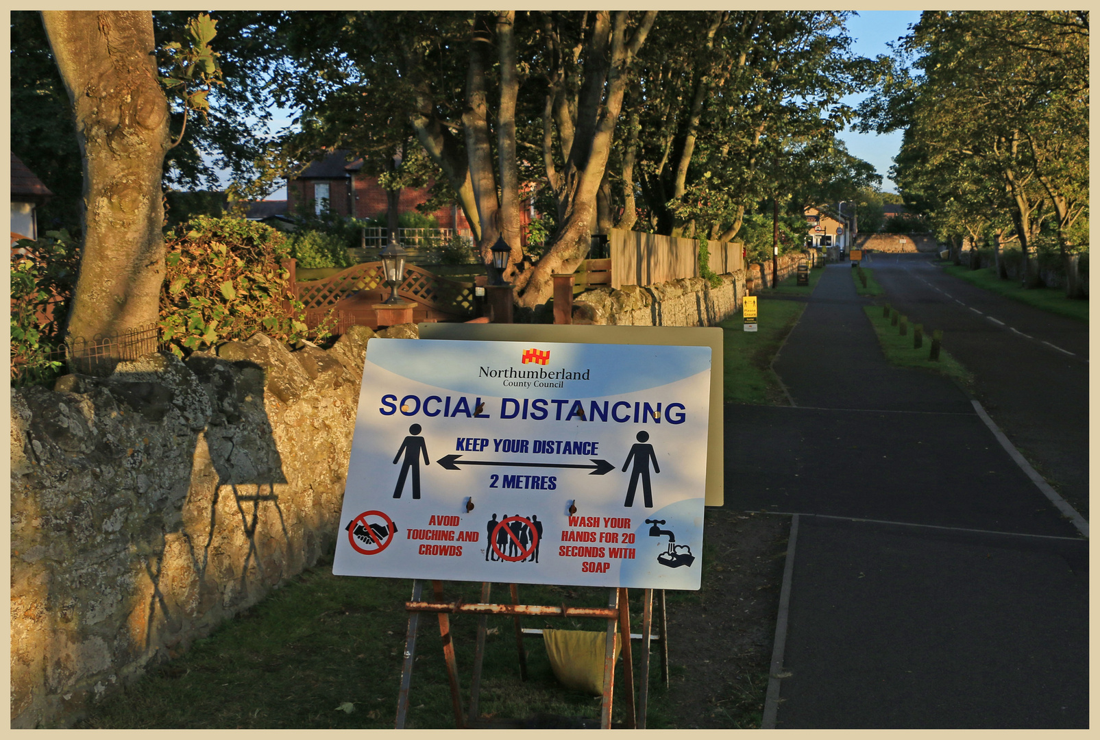 social distancing sign Holy Island