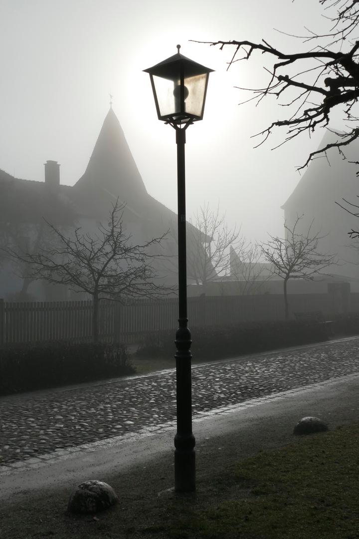 Solarleuchte im Nebel