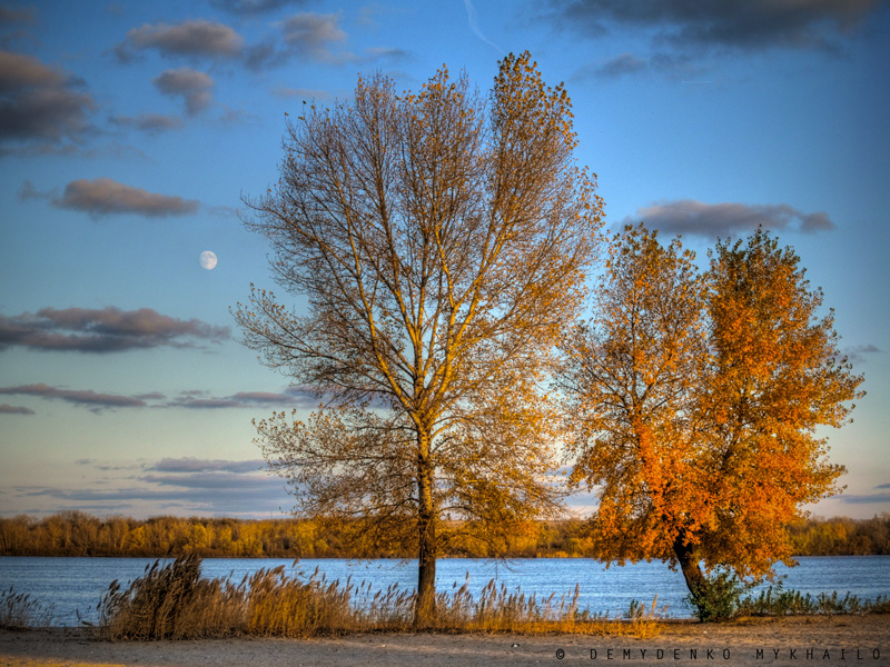 Soleil d'automne avec la lune