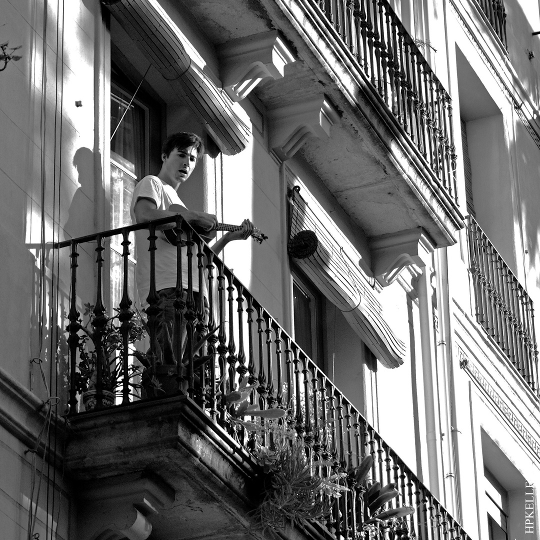 Some days ago in Barcelona,...young troubador on the balcony.