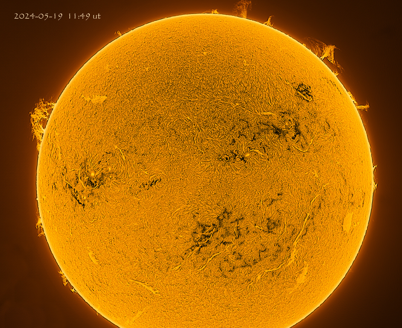 Sonne am 19. Mai 2024 im Lichte der Wasserstofflinie