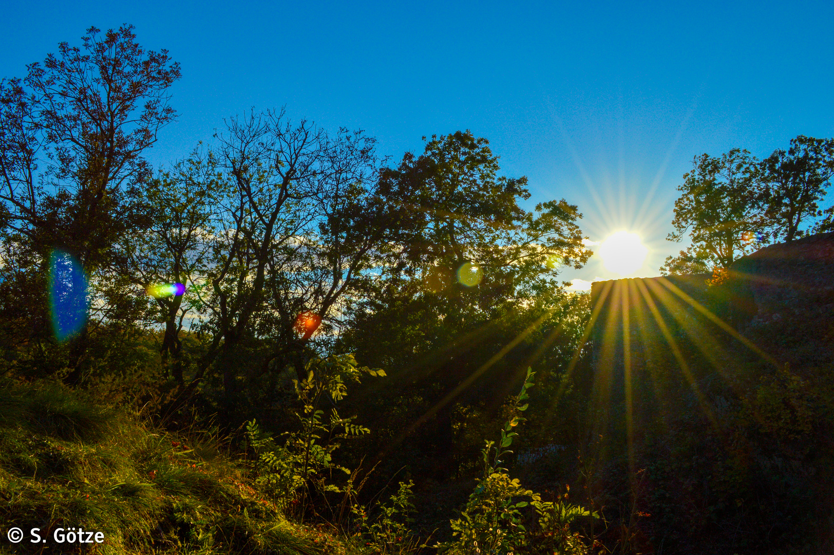 Sonne an der Ruine der Burg Falkenstein