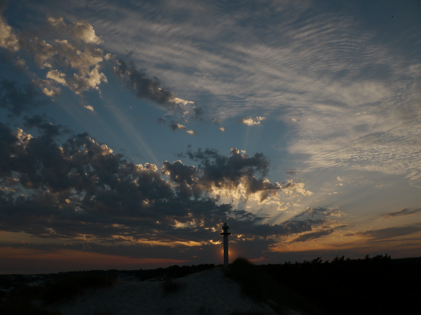 Sonne hinter Bornholmer Leuchtturm