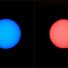 Sonne im blauen und roten Spektralbereich