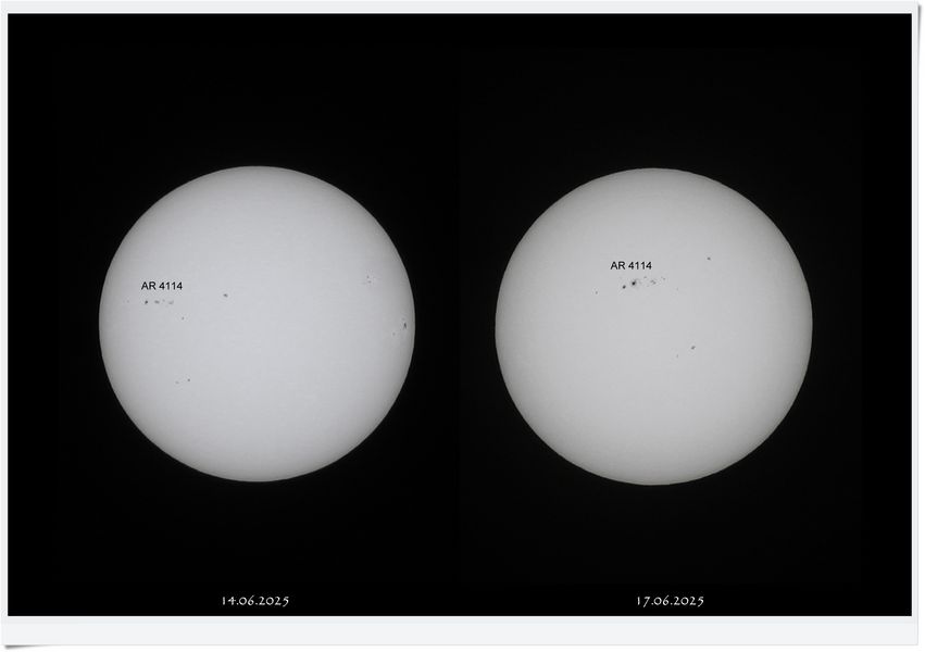 Sonne im Weißlicht am 14. und 17.06.2025