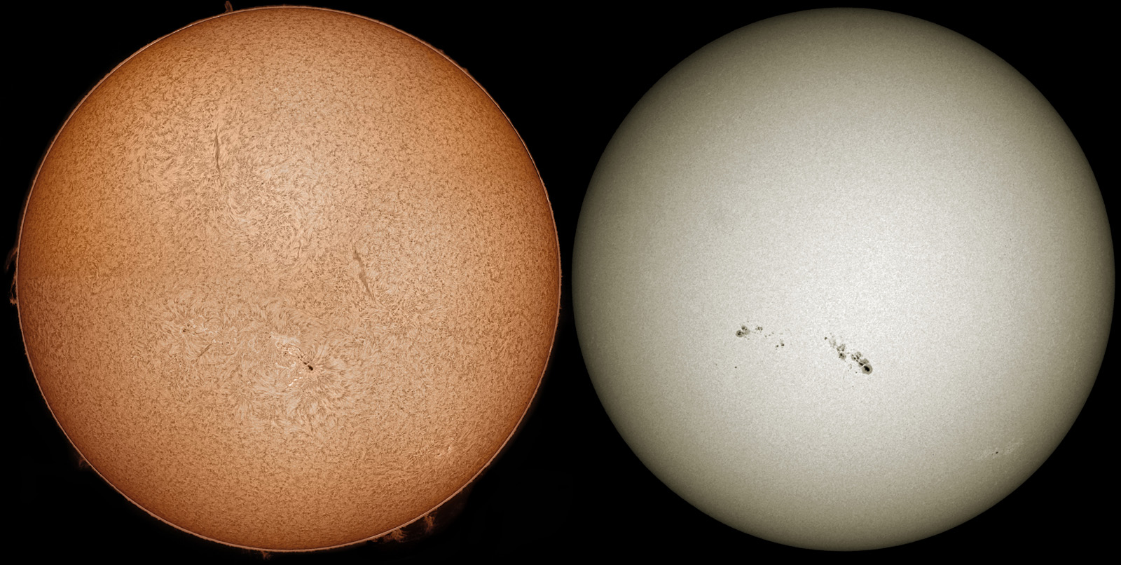 Sonne im Weißlicht und H-Alpha