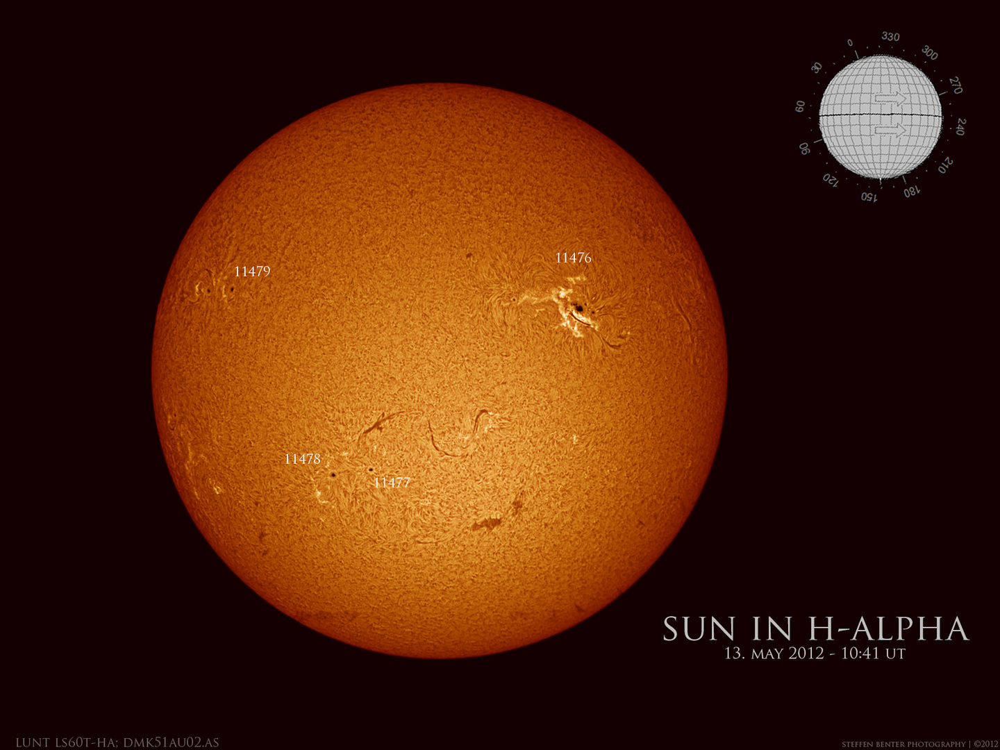 Sonne in H-Alpha 13. Mai 2012 10:41UT