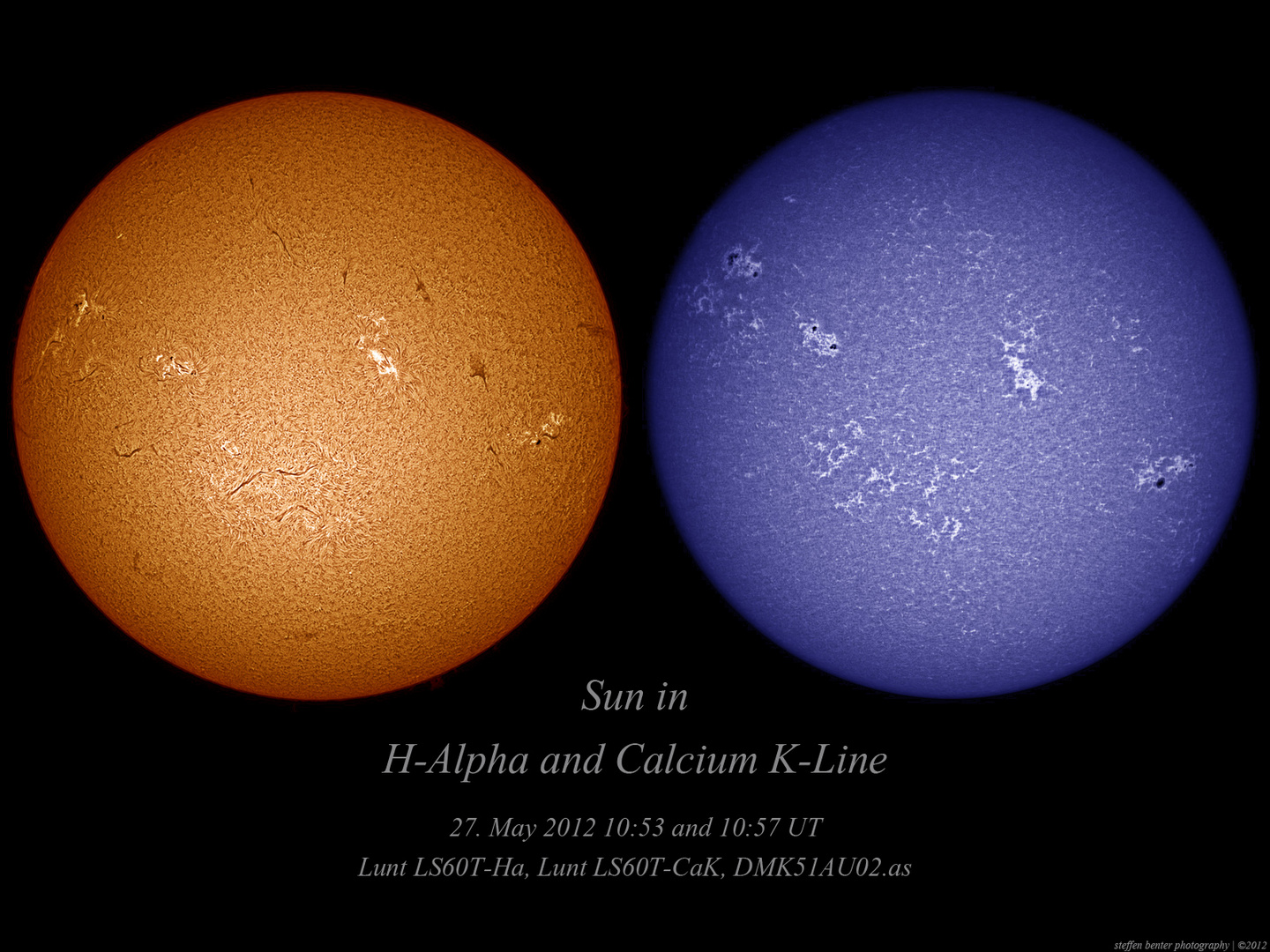 Sonne in H-Alpha und Calcium K-Line 27. Mai 2012