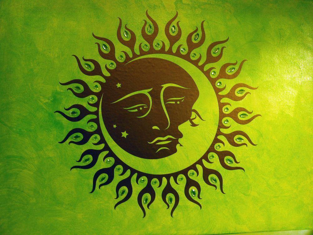 Sonne Mond und Sterne Foto & Bild | abstraktes, farben, grün Bilder auf