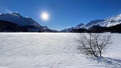 Sonne und Wind über dem gefrorenen Silsersee