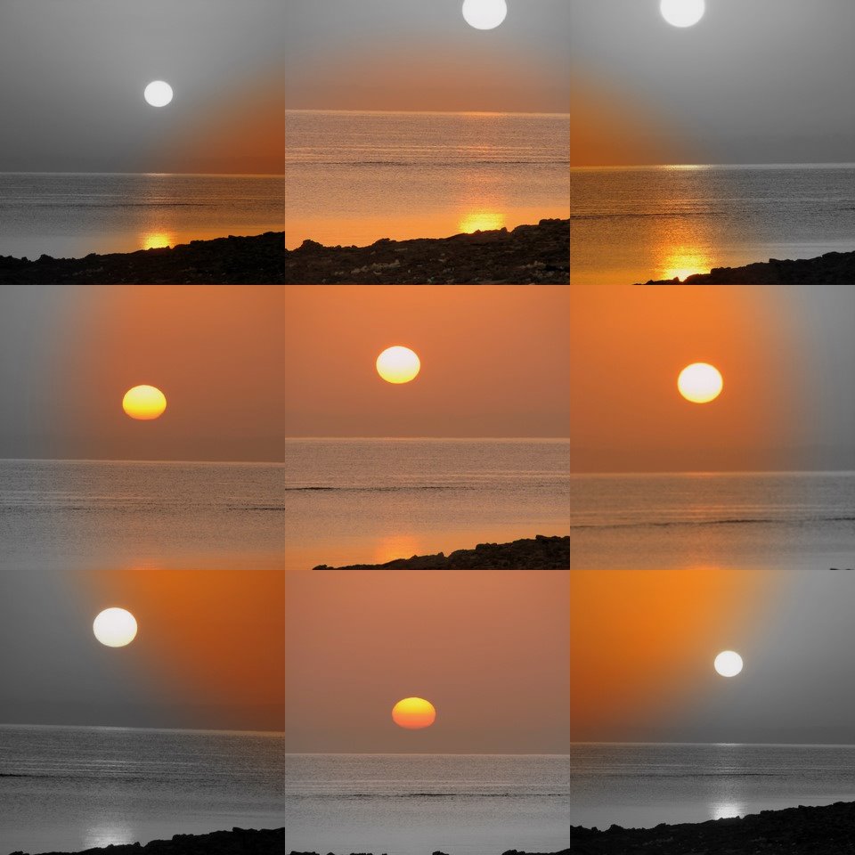 Sonnenaufgang als Collage in S/W und Farbe