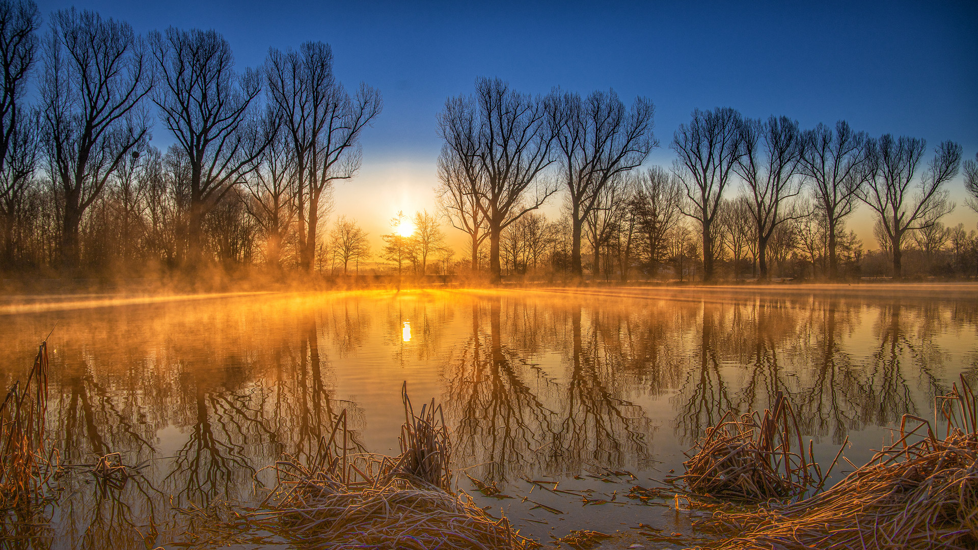 Sonnenaufgang am Fluß - Spiegeltag