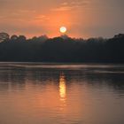 Sonnenaufgang am Kinabatangan-Fluss, Borneo