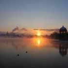 Sonnenaufgang am Seepark in Freiburg