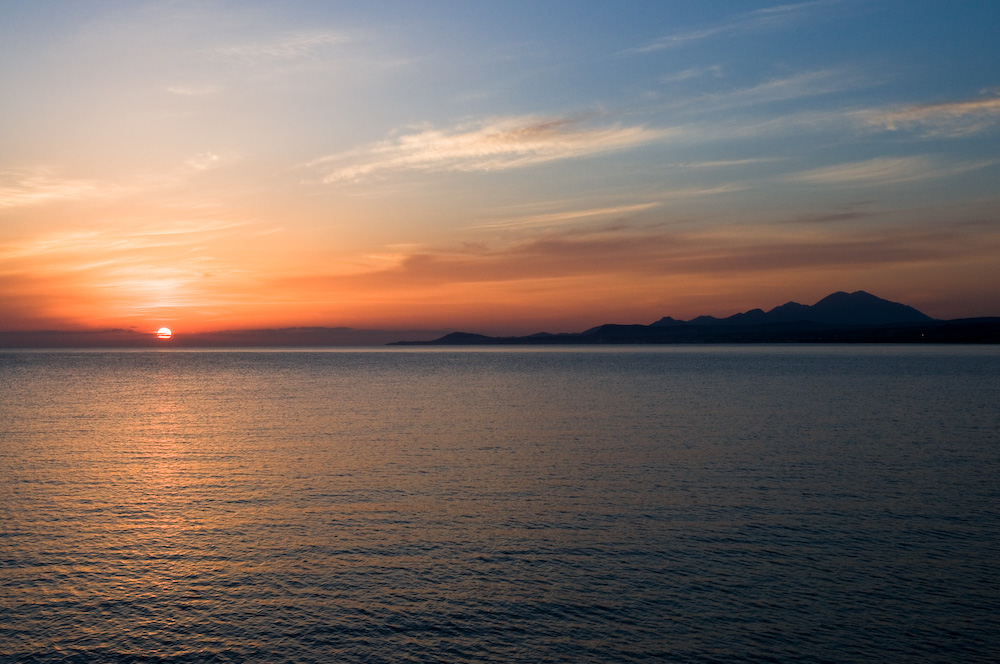 Sonnenaufgang am Strand von Rethymnon auf Kreta