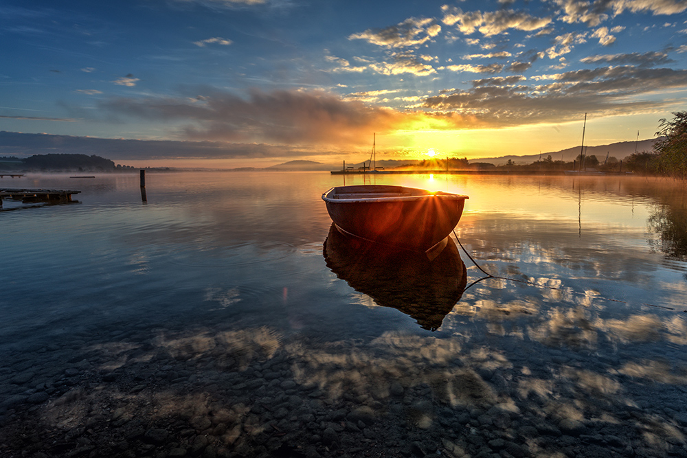 Sonnenaufgang am Wallersee Foto & Bild landschaft, bach, fluss & see