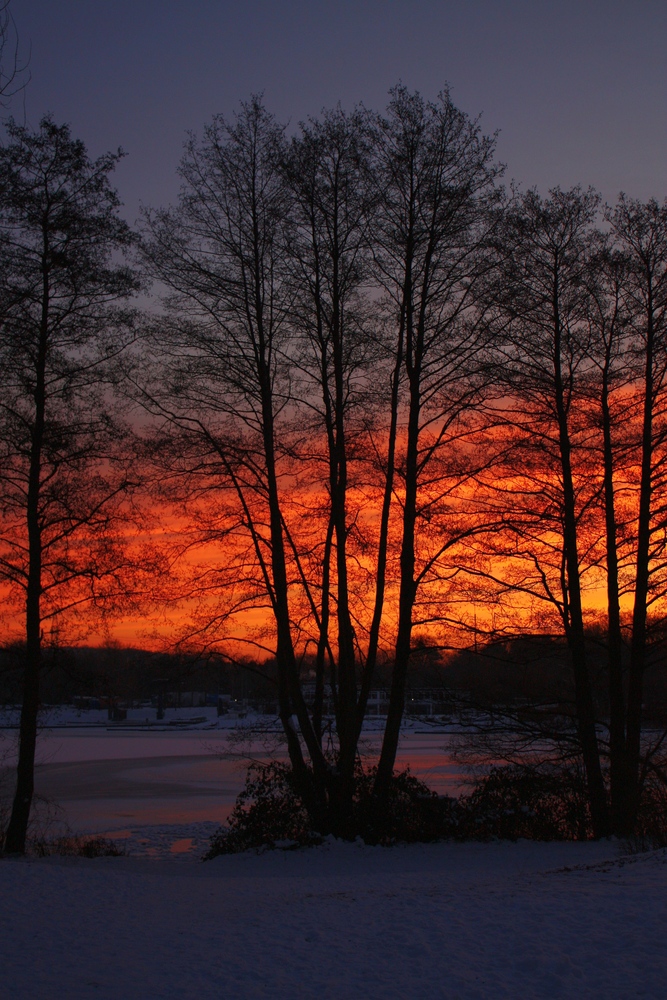 Sonnenaufgang am zugefrorenen See