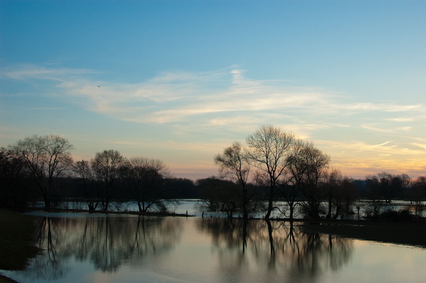 Sonnenaufgang an der Sieg bei Hochwasser