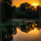 Sonnenaufgang an einem Badesee im Westen Münchens