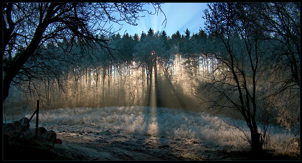 Sonnenaufgang an einem frostigen Morgen