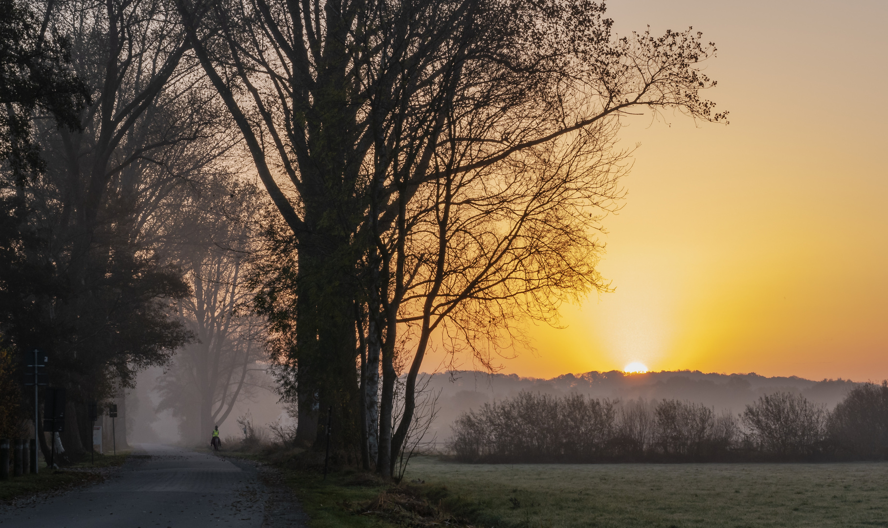 Sonnenaufgang an einem nebligen Morgen