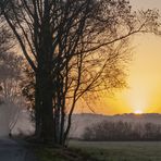 Sonnenaufgang an einem nebligen Morgen