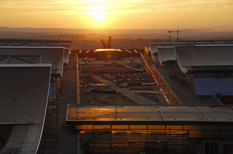 Sonnenaufgang auf der Baustelle Neue Messe Stuttgart