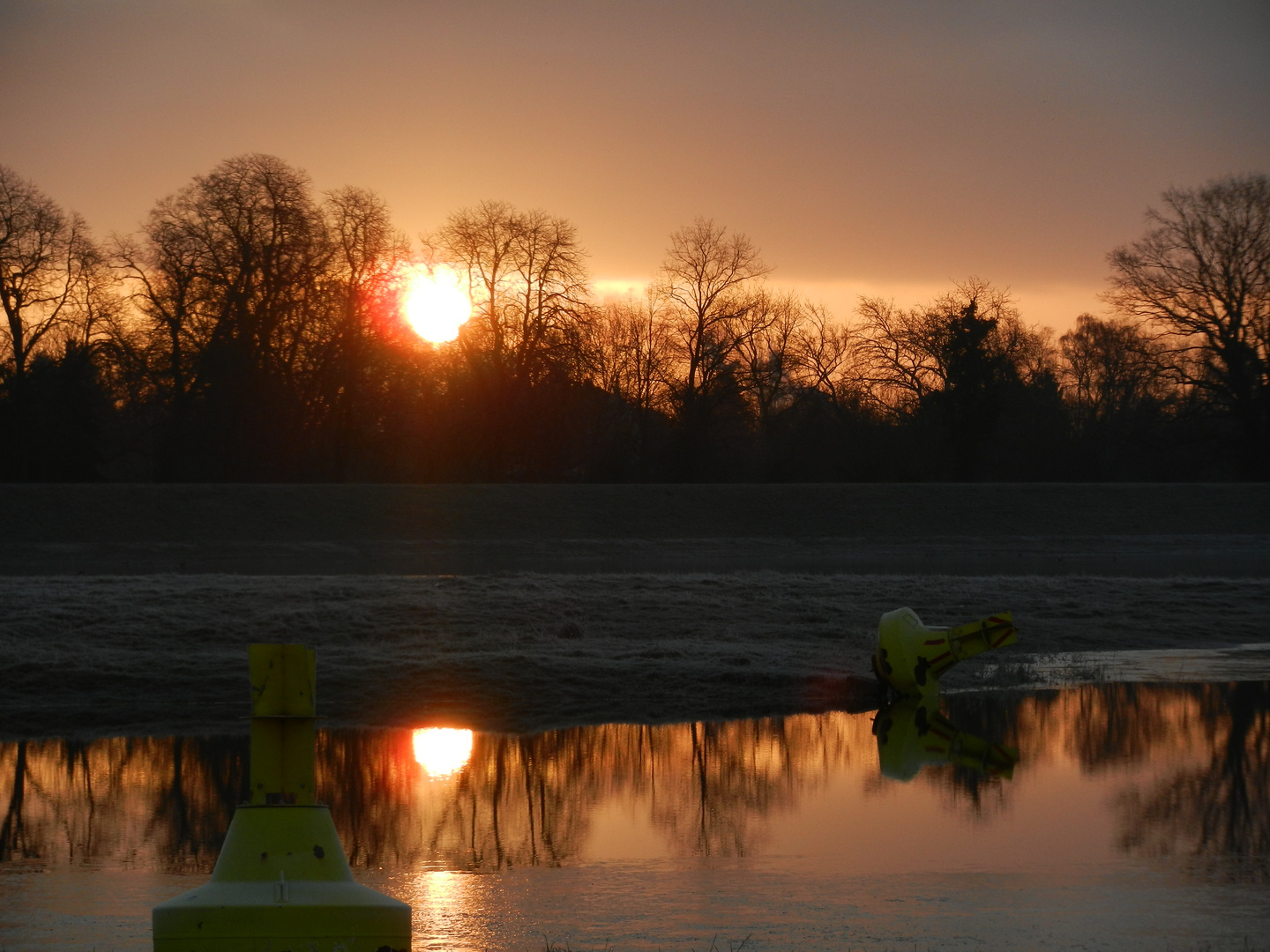 Sonnenaufgang bei einer überfluteten Wiese