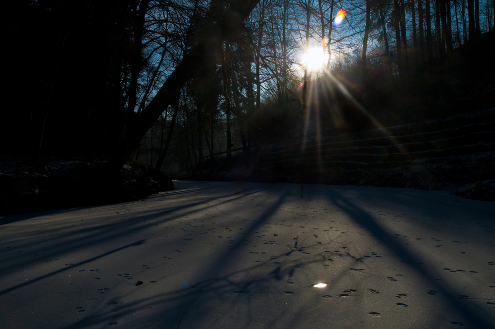 Sonnenaufgang bei Eis Kälte an der Eisch