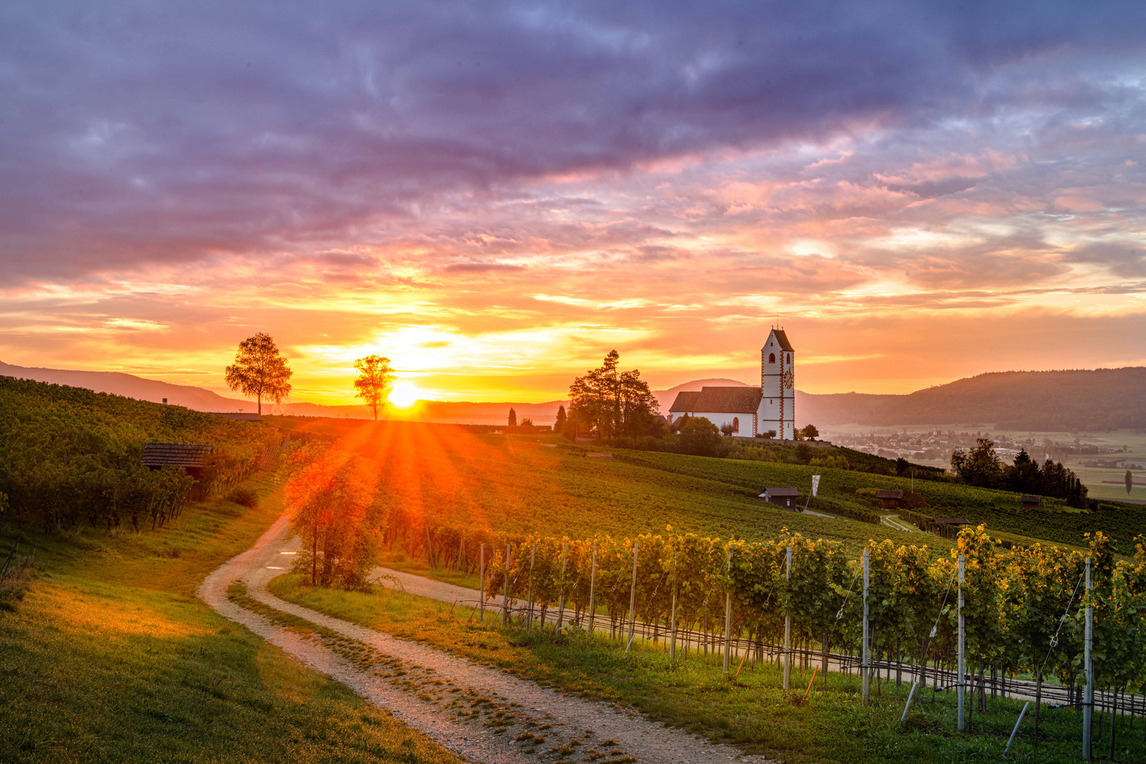 Sonnenaufgang bei Kirche St.Moritz Hallau Foto & Bild | fotos