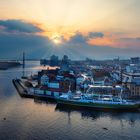 Sonnenaufgang im Hafen von Stavanger, Norwegen