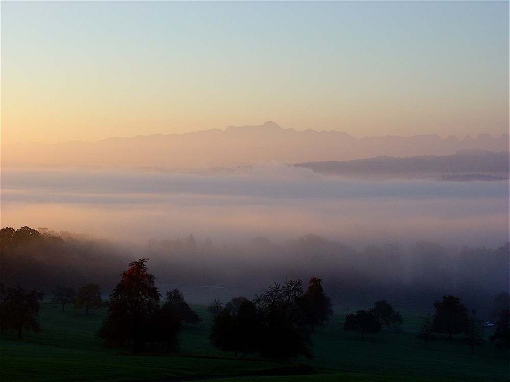 Sonnenaufgang im Herbst im Kanton Thurgau (Schweiz)