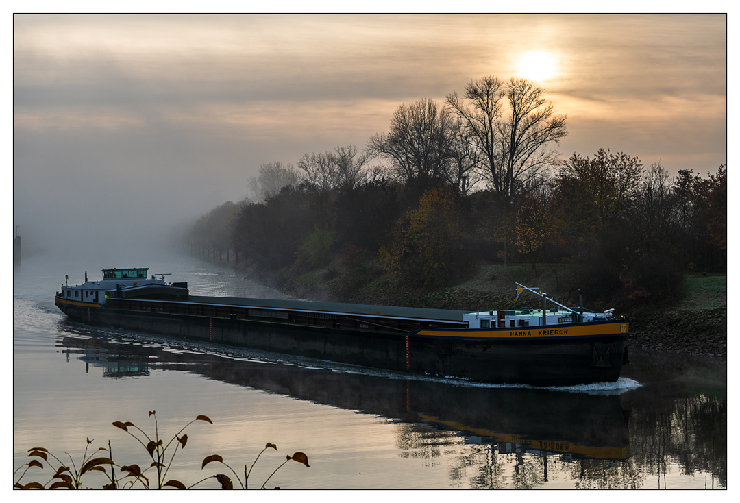 Sonnenaufgang im Nebel, Neckarkanal 