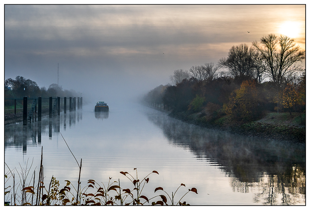 Sonnenaufgang im Nebel, Neckarkanal 