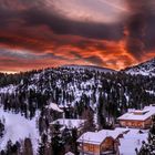 Sonnenaufgang im Skigebiet Turracher Höhe, Österreich im Januar 2015