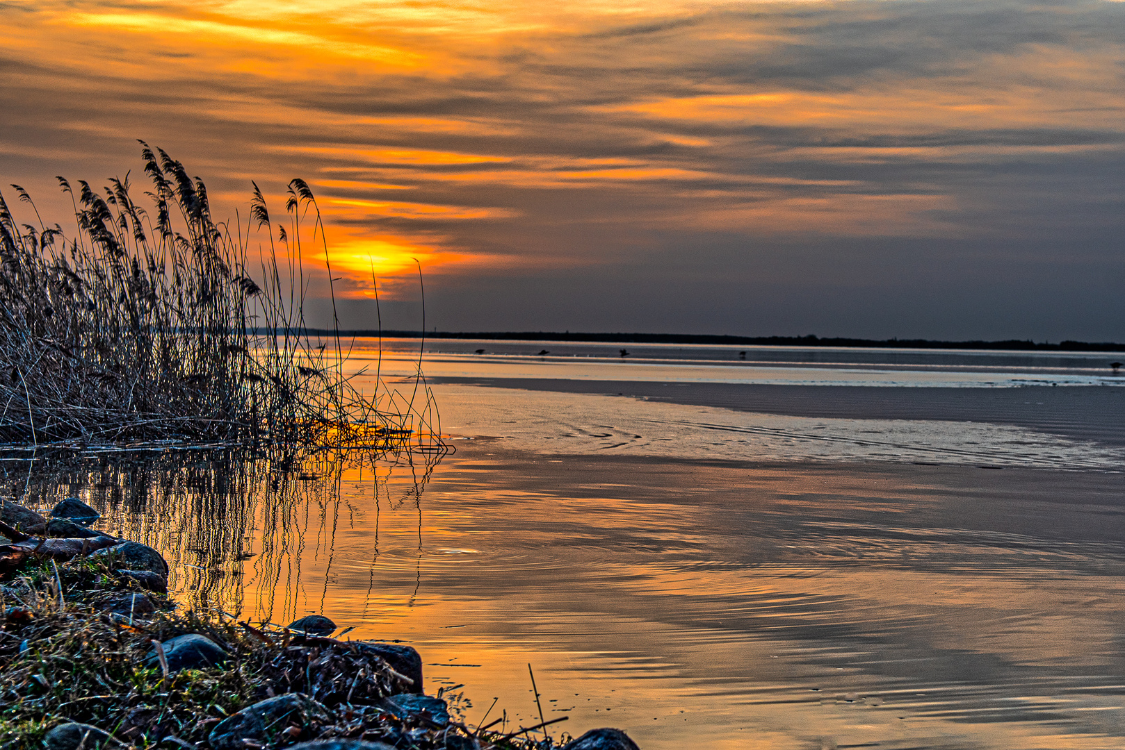 Sonnenaufgang mit dem letzten Eis auf dem Steinhuder Meer