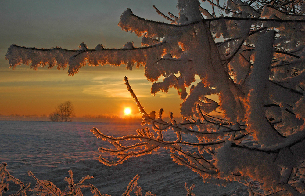 Sonnenaufgang nach einer frostkalten Nacht