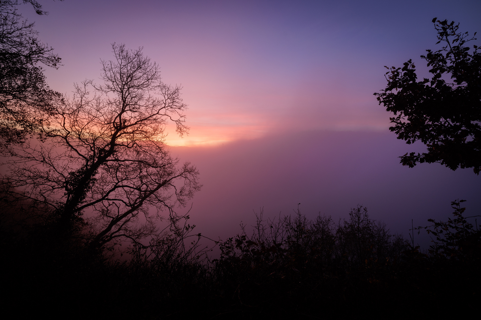 Sonnenaufgang oberhalb von Burg Eltz