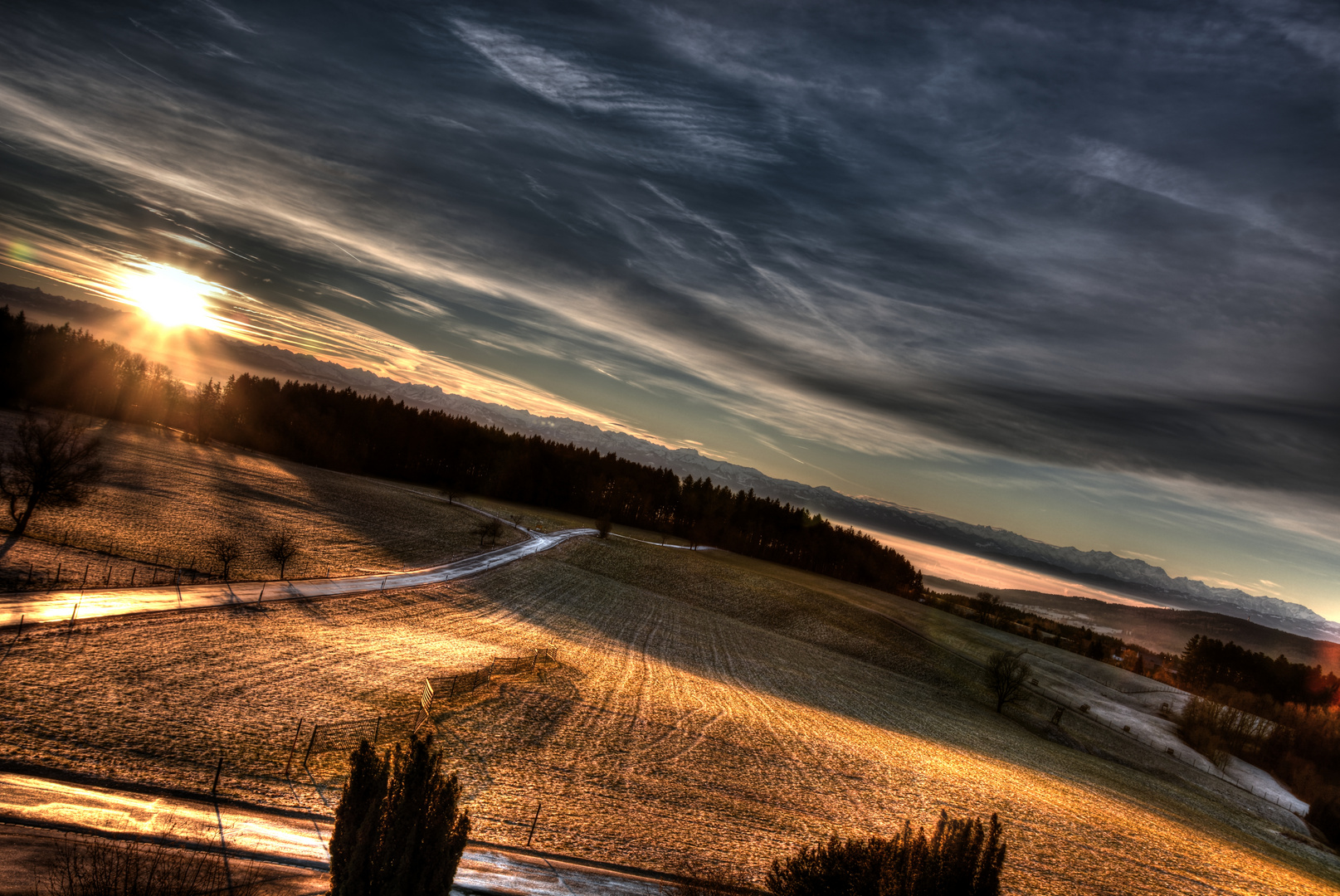 Sonnenaufgang über den Alpen/ Bodensee