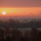 Sonnenaufgang über der BASF an einem kalten Dezembermorgen