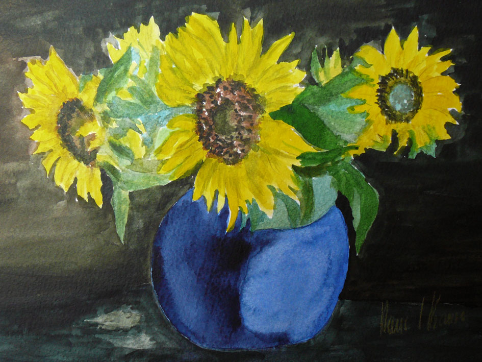 Sonnenblumen-in-blauer-Vase