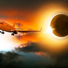 Sonnenfinsternis, Passagierflugzeug am Himmel